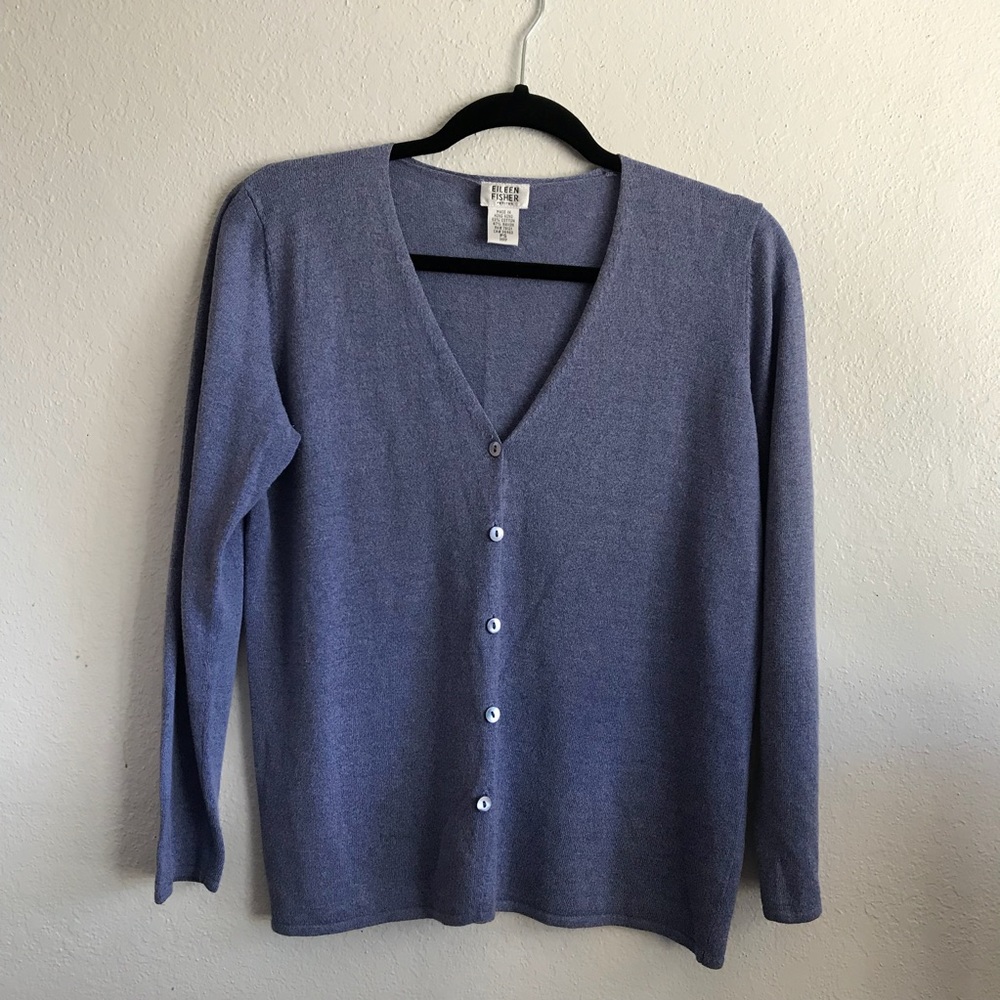 Eileen Fisher button up blue cardigan